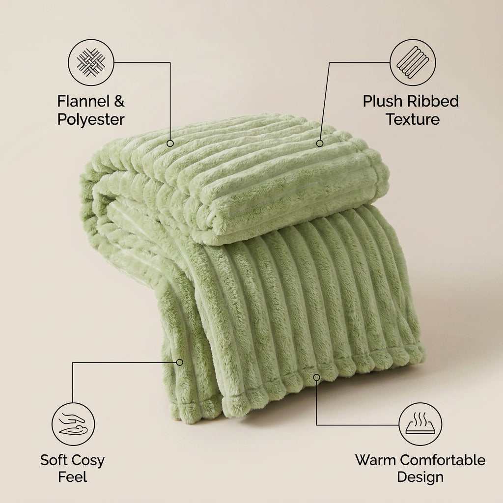 SOGA 150x200cm Light Green Flannel Polyester Throw Blanket