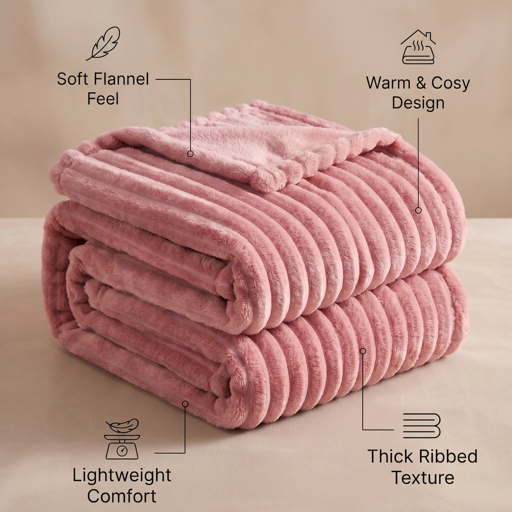 SOGA 150x200cm Pink Flannel Polyester Throw Blanket