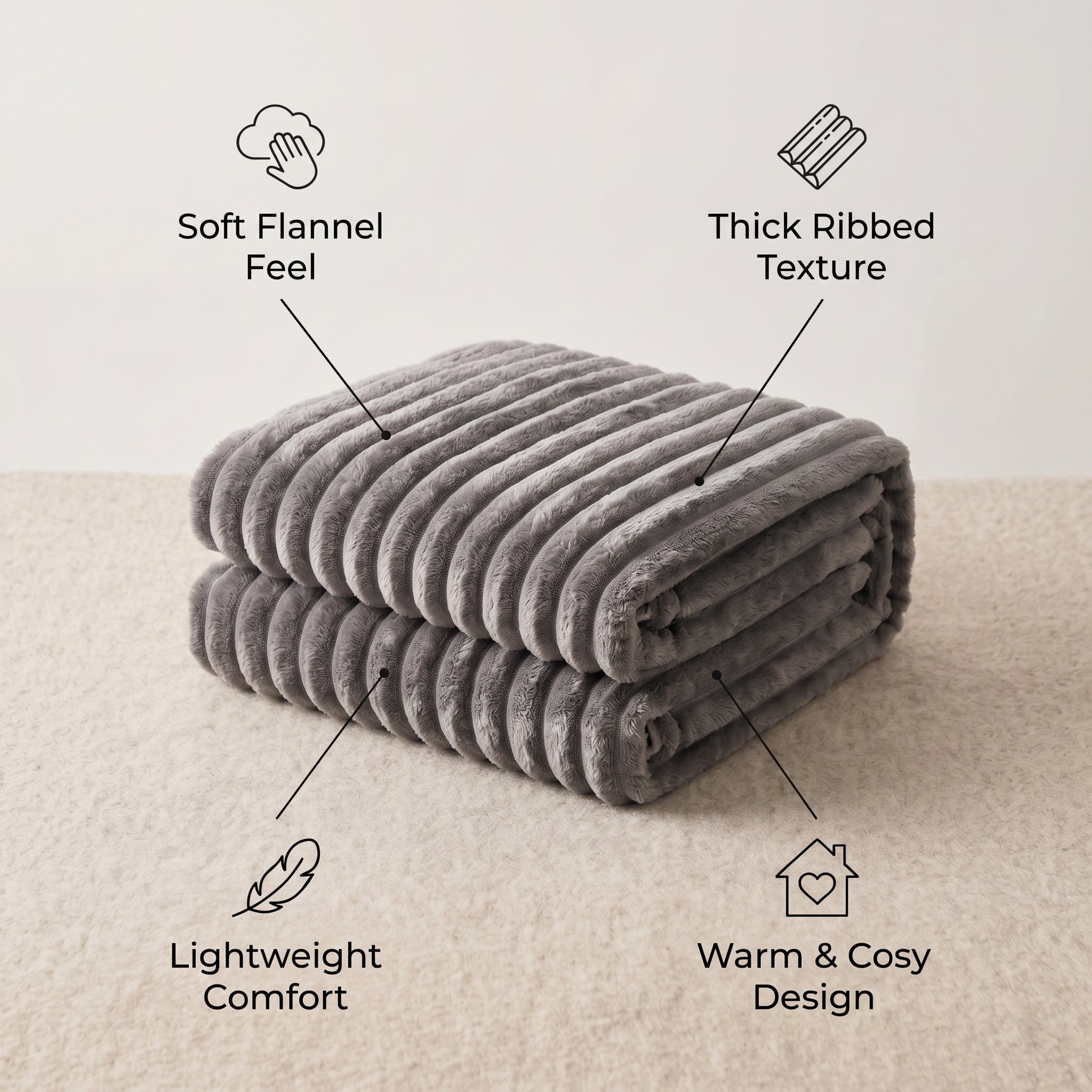 SOGA 150x200cm Grey Flannel Polyester Throw Blanket