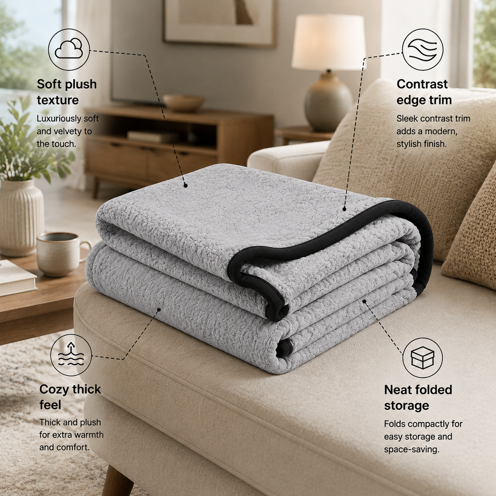 SOGA 230x200cm Silver Flannel Polyester Throw Blanket