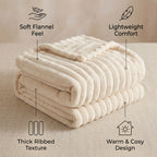 SOGA 150x200cm Cream Flannel Polyester Throw Blanket