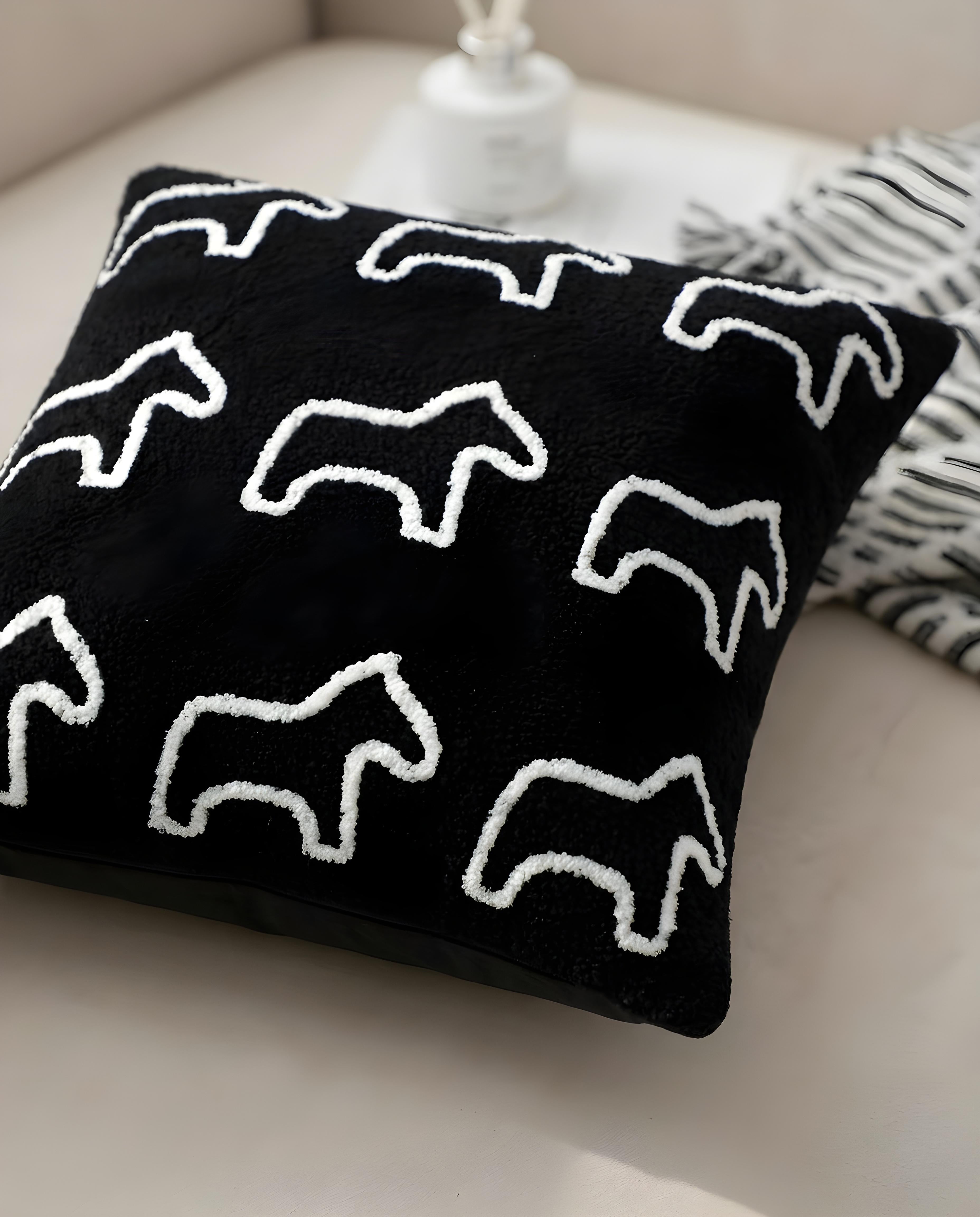 45cm Throw Pillow Black Teddy Fleece Square