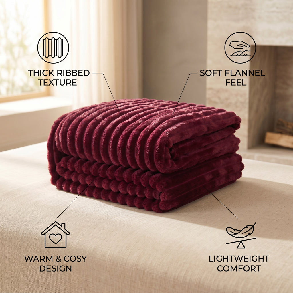 SOGA 230x200cm Burgundy Flannel Polyester Throw Blanket