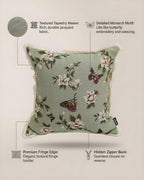 SOGA 45cm Matcha Green French Vintage Butterfly Loves Flowers Tassel Throw pillow