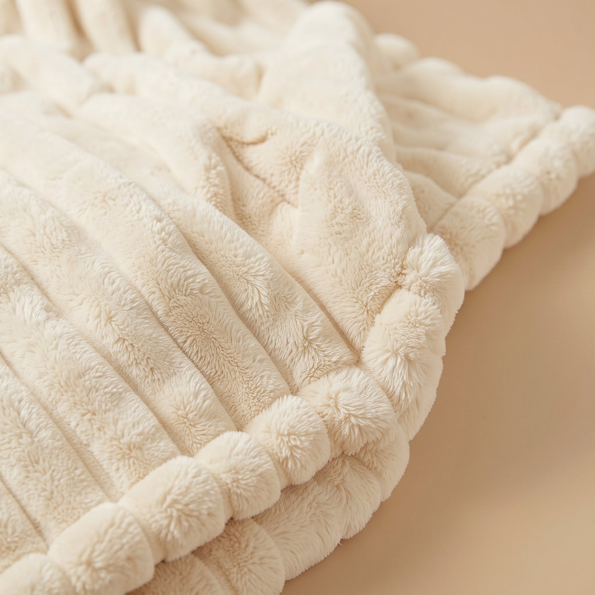 SOGA 230x200cm Cream Flannel Polyester Throw Blanket