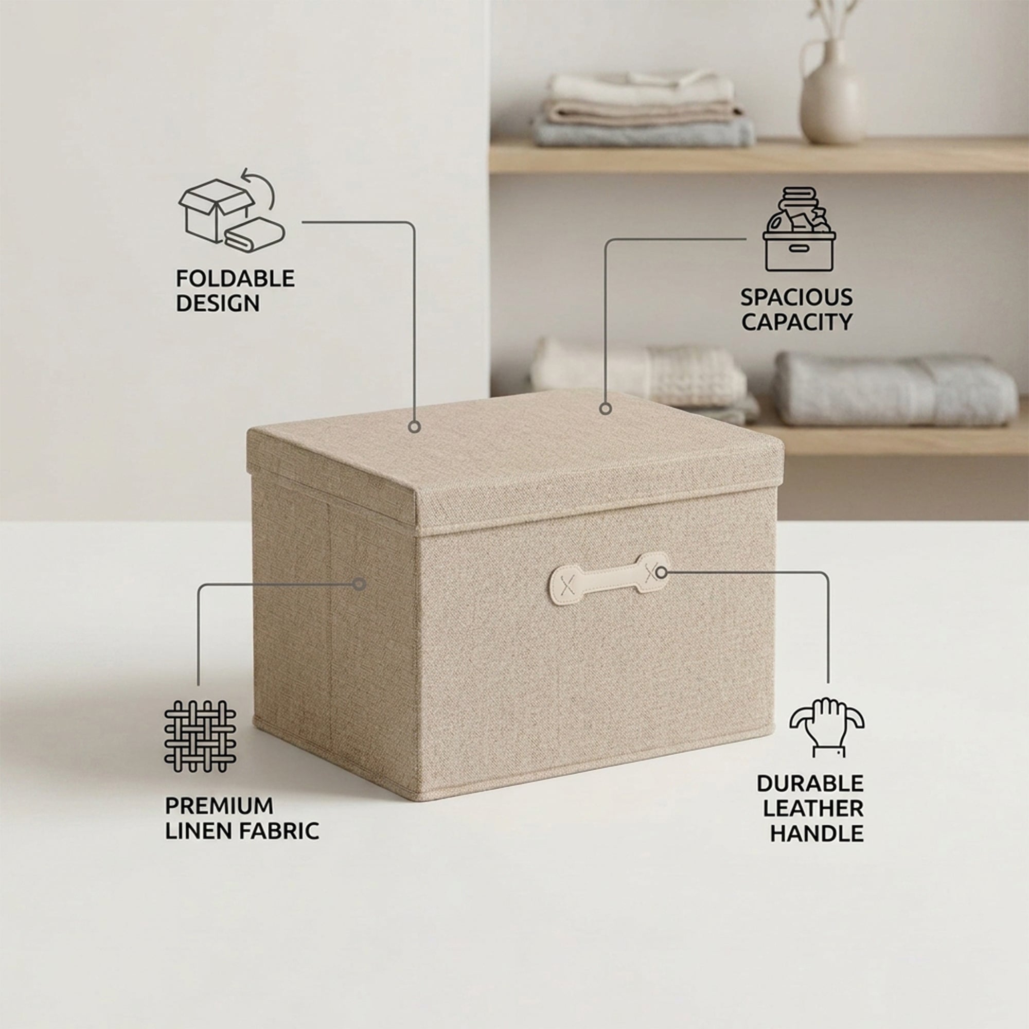 SOGA (35x28x18cm) Khaki 18L Fabric Storage Box Organizer