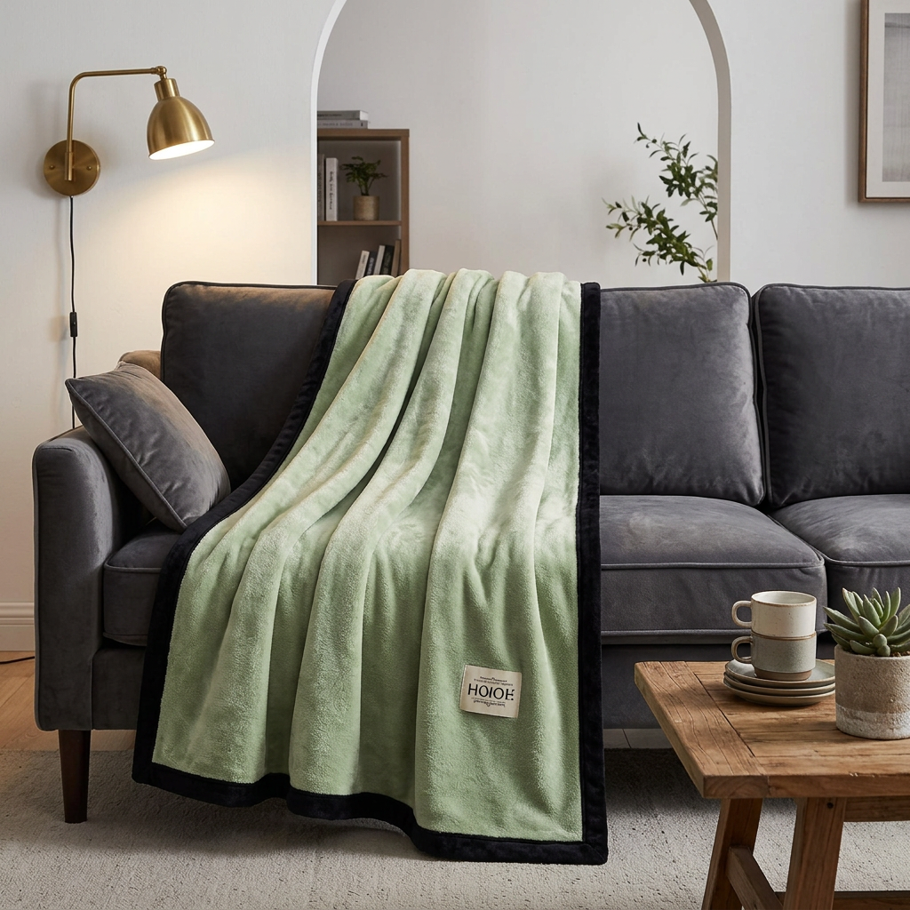 SOGA 230x200cm Green Flannel Polyester Throw Blanket