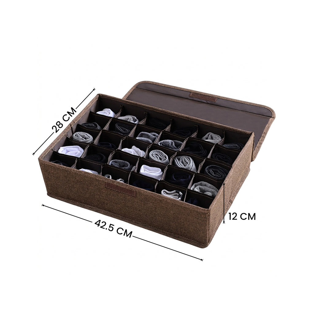 SOGA (43x29x13cm) Coffee 30 Compartment Fabric Storage Box Organizer