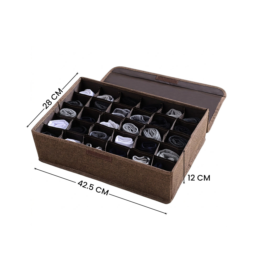 SOGA (43x29x13cm) Coffee 30 Compartment Fabric Storage Box Organizer