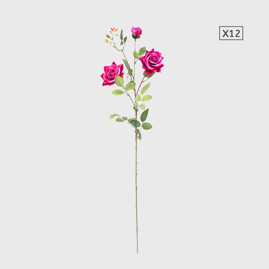 12 Heads Artificial Silk Rose Bouquet Dark Pink
