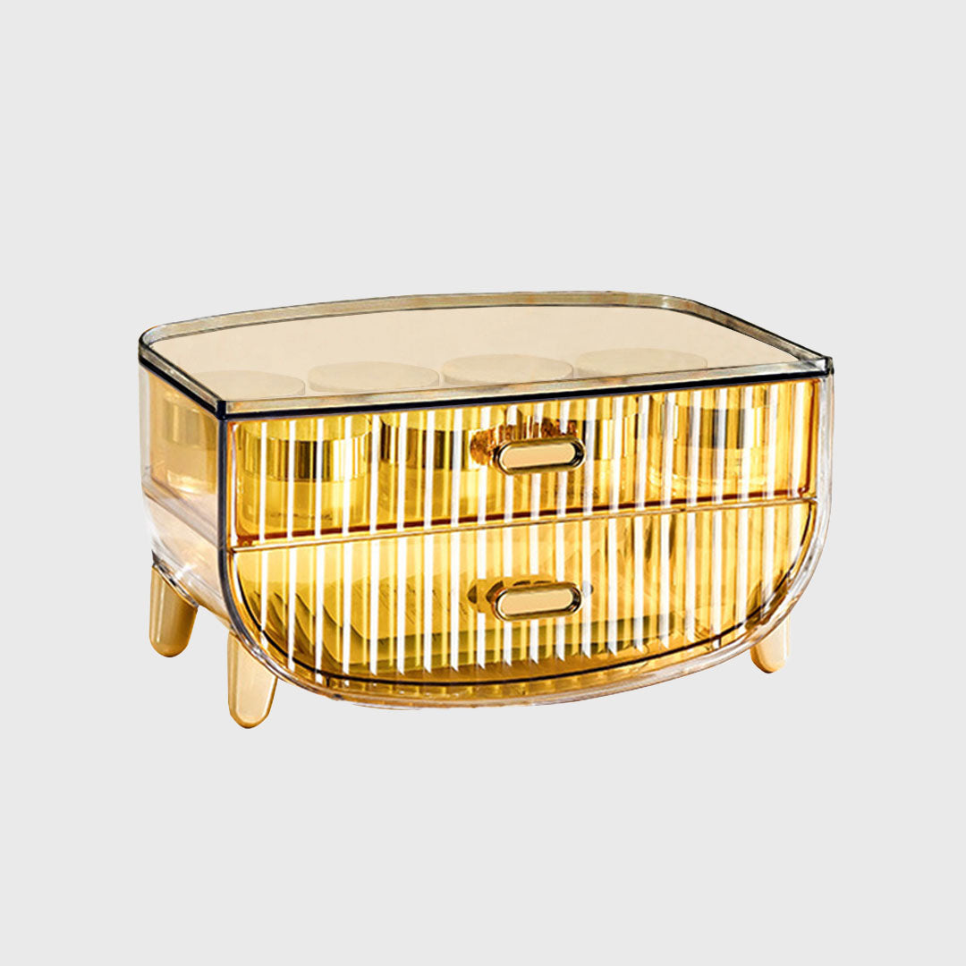 2 Tier Golden Yellow Multifunctional Countertop Cosmetic Storage Organiser