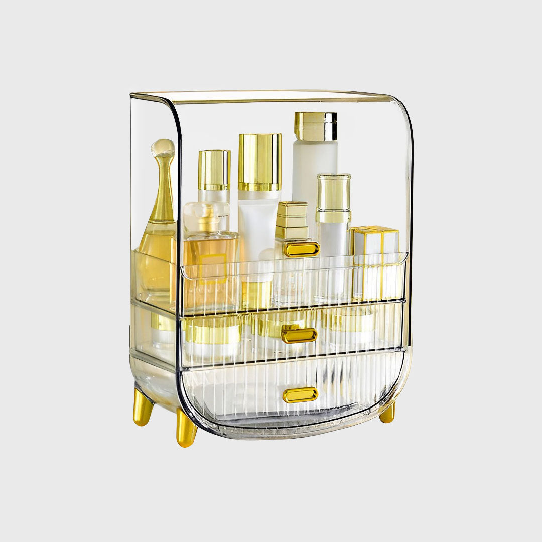 3 Tier Transparent Multifunctional Countertop Cosmetic Storage Drawer Type Organiser