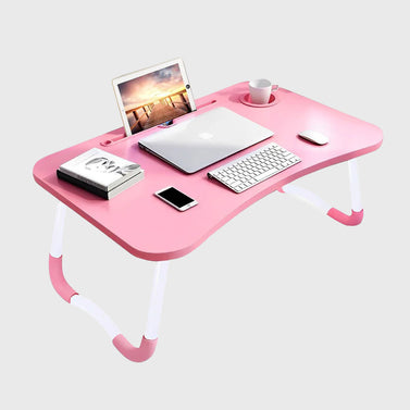 Pink Foldable Study Bed Table Adjustable Portable Desk Stand With Notebook Holder and Cup Slot