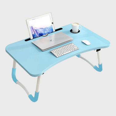 Blue Foldable Study Bed Table Adjustable Portable Desk Stand With Notebook Holder and Cup Slot