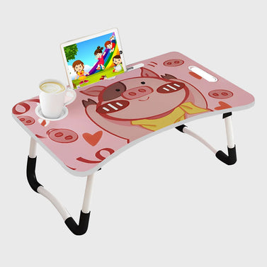 Pink Cute Pig Design Foldable Study Bed Table Adjustable Portable Desk Stand With Notebook Holder and Cup Slot