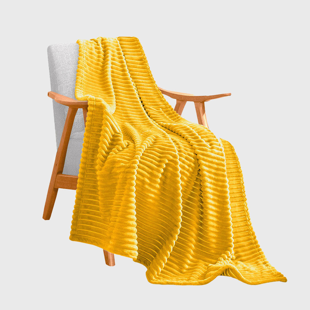 SOGA Yellow Throw Blanket Warm Cozy Striped Pattern Thin Flannel Coverlet