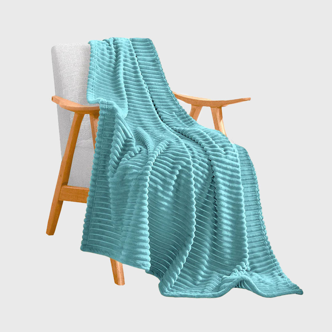 Sky Blue Throw Blanket Warm Cozy Striped Pattern Thin Flannel Coverlet