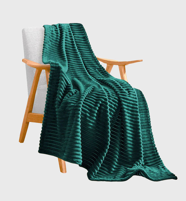 SOGA Dark Green Throw Blanket Warm Cozy Striped Pattern Thin Flannel Coverlet