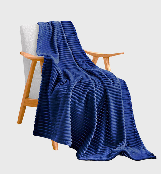 SOGA Blue Throw Blanket Warm Cozy Striped Pattern Thin Flannel Coverlet