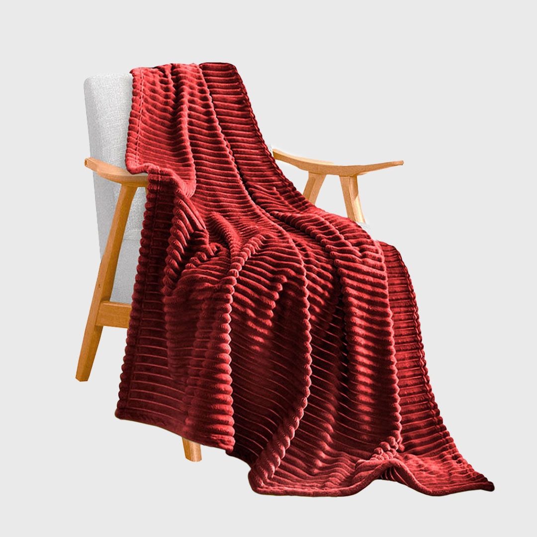 Burgundy Throw Blanket Warm Cozy Striped Pattern