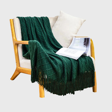 Green Diamond Pattern Knitted Throw Blanket