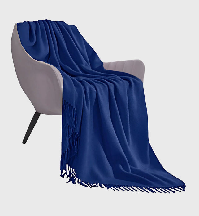 Royal Blue Acrylic Knitted Throw Blanket