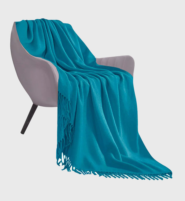 Blue Acrylic Knitted Throw Blanket