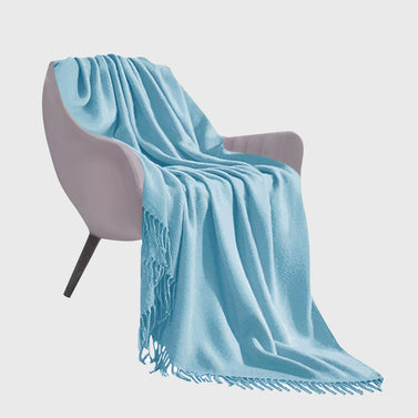 Sky Blue Acrylic Knitted Throw Blanket