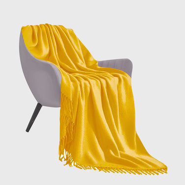 Yellow Acrylic Knitted Throw Blanket