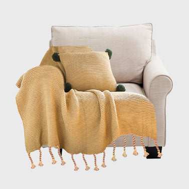 Coffee Tassel Fringe Knitted Throw Blanket