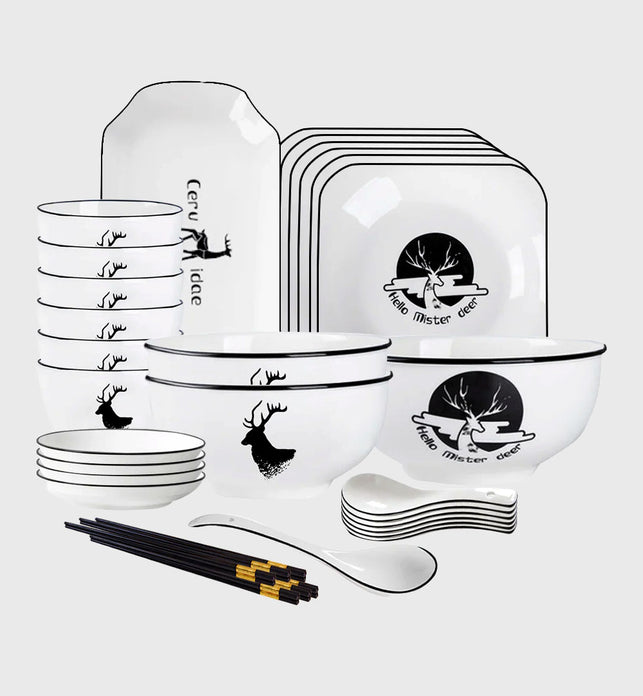 White Antler Printed Ceramic Dinnerware Set of 20