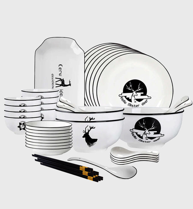 White Antler Printed Ceramic Dinnerware Set of 28