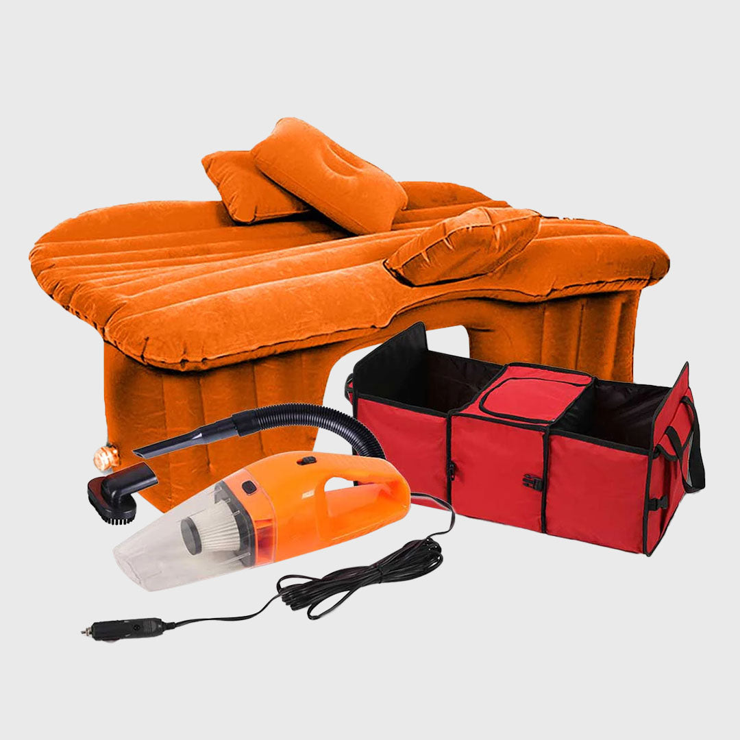 Portable Car Set Inflatable Air Bed Mattress Storage Organiser Handheld Vacuum Cleaner Orange