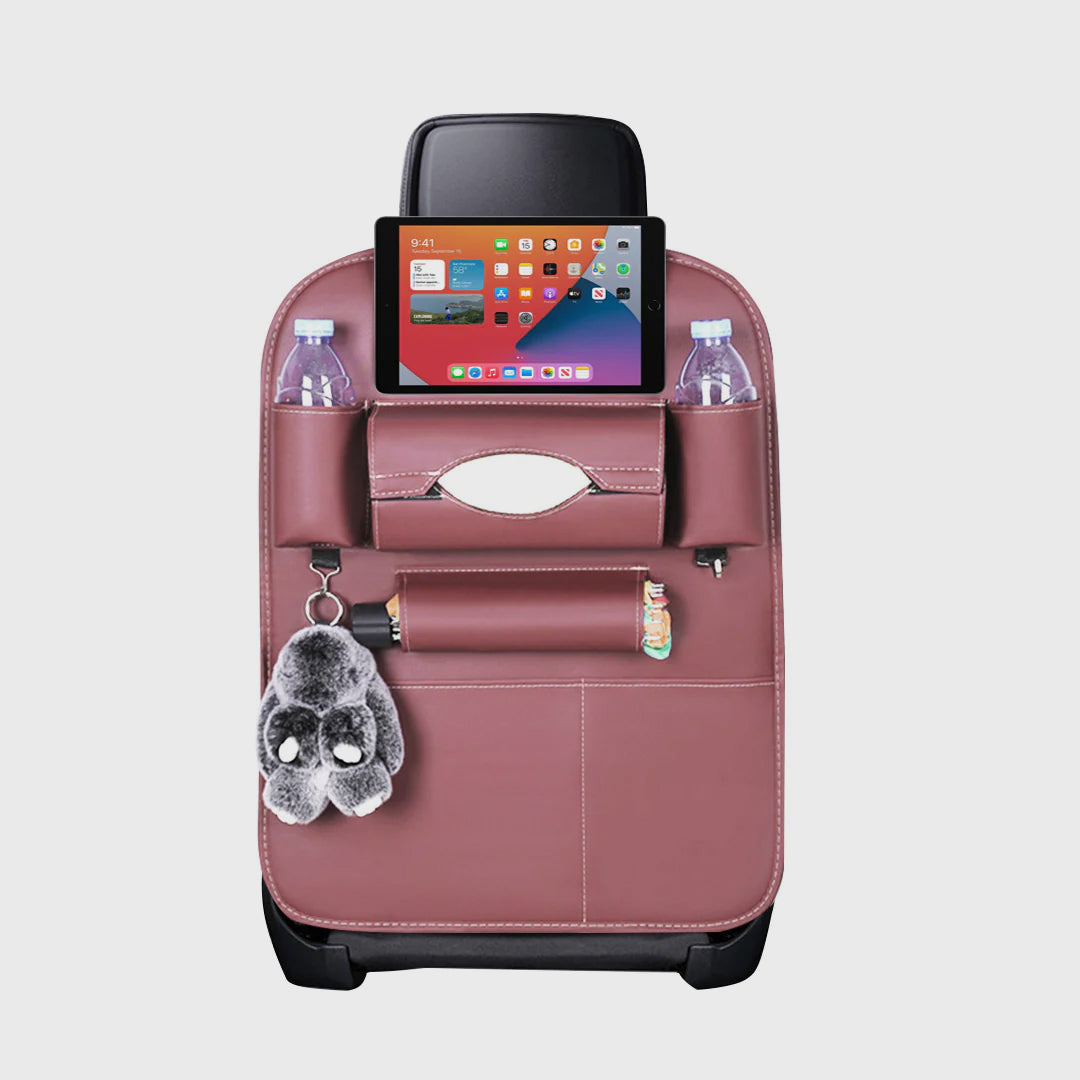 PVC Leather Car Back Seat Multi-Pocket Organizer and iPad Mini Holder Coffee