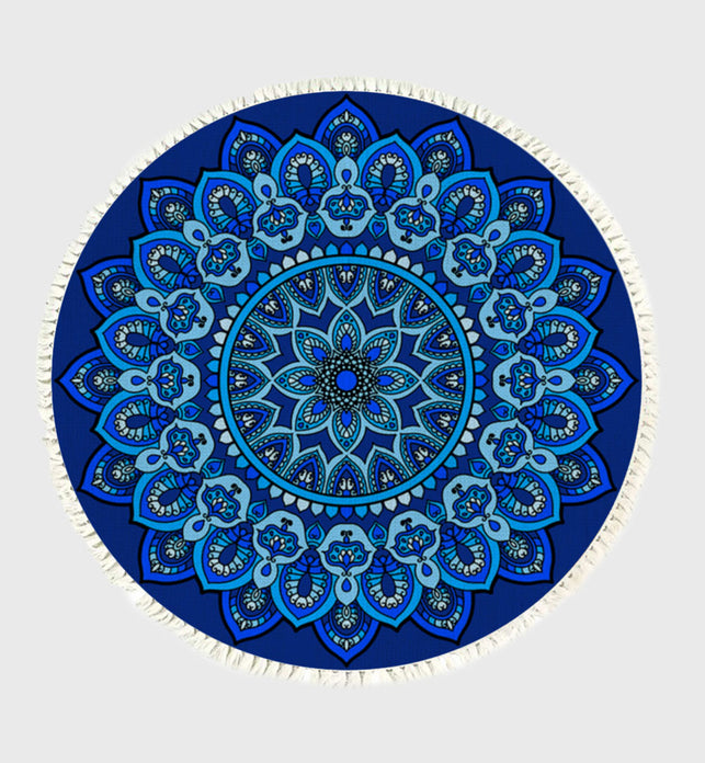 SOGA 90cm Blue Mandala Round Carpet for Living Room Bedroom Anti-slip Doormat Home Decor