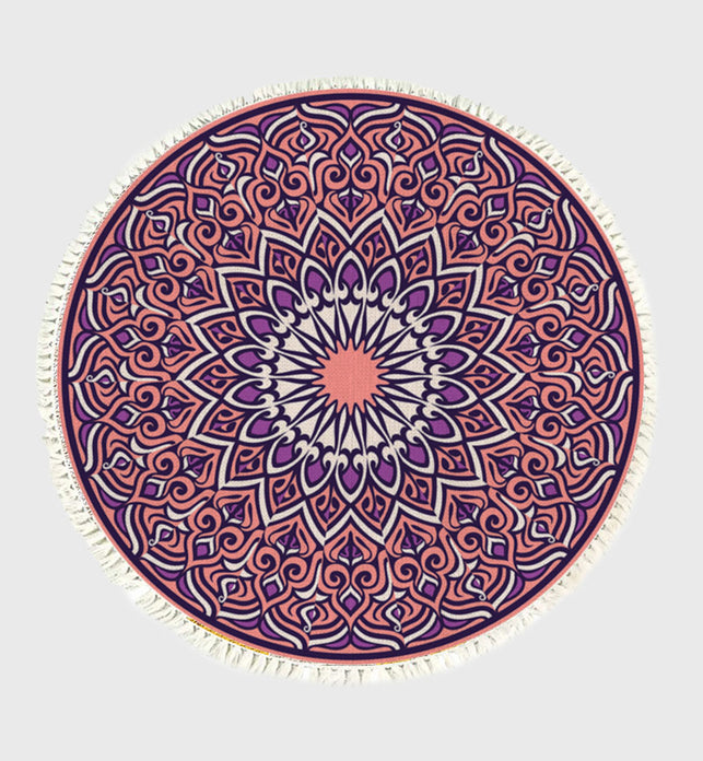 SOGA 90cm Purple Mandala Round Carpet for Living Room Bedroom Anti-slip Doormat Home Decor