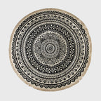 Black Carpet Soft Linen Bohemian Non-Slip Round Rug
