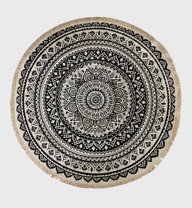 Black Carpet Soft Linen Bohemian Non-Slip Round Rug