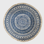 Dark Blue Carpet Soft Linen Bohemian Non-Slip Round Rug