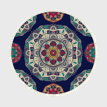 SOGA 90cm Round Rug Bohemian Circle Area Rug with Bohemian Geometric Pattern Anti-slip Doormat Home Decor