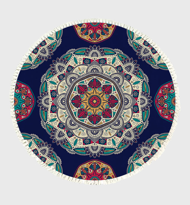 SOGA 90cm Round Rug Bohemian Circle Area Rug with Bohemian Geometric Pattern Anti-slip Doormat Home Decor