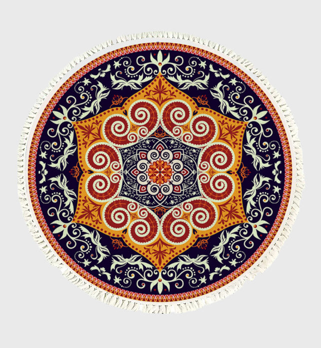 SOGA 90cm Round Mandala Ethnic Style Round Carpet Anti-slip Doormat Home Decor