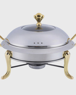 Stainless Steel Gold Accents Round Chafing Dish with Glass Top Lid