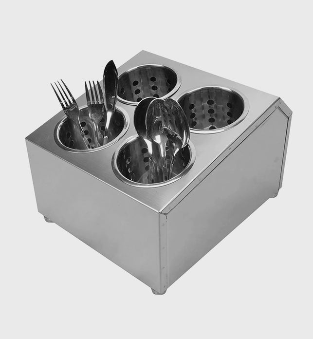 18/10 Stainless Steel Commercial Square Cutlery Holder with 4 Holes