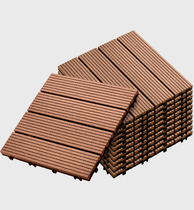 Red Brown DIY Wooden Composite Decking Tiles  Set of 11