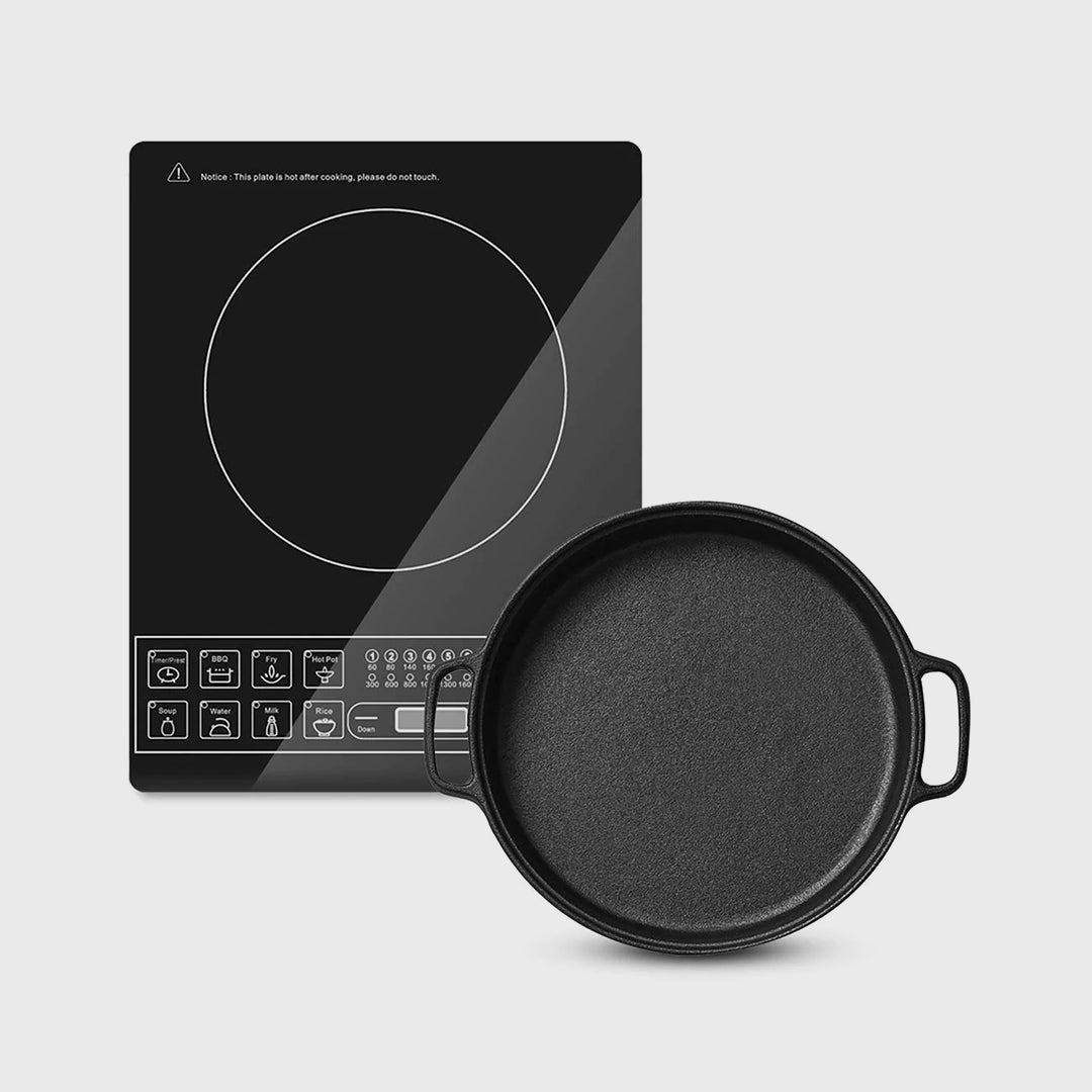 SOGA Smart Induction Cooktop and 30cm Cast Iron Frying Pan Sizzle Platter
