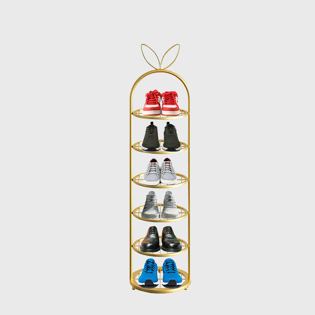 6 Tier Bunny Ears Shape Gold Plated Metal Shoe Rack Organiser
