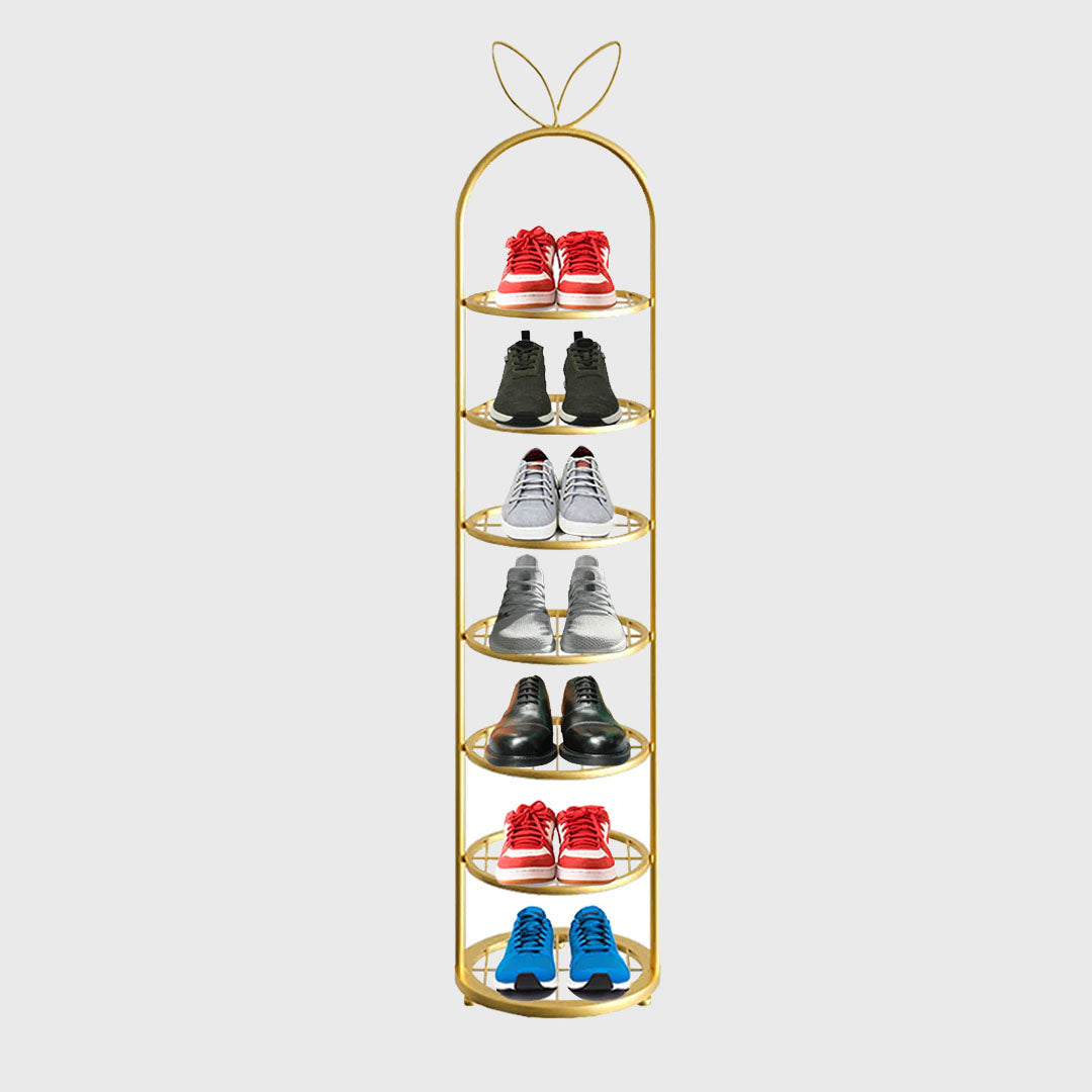 7 Tier Bunny Ears Shape Gold Plated Metal Shoe Rack Organiser