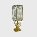 European Clear Glass Flower Vase with Gold Metal Pattern