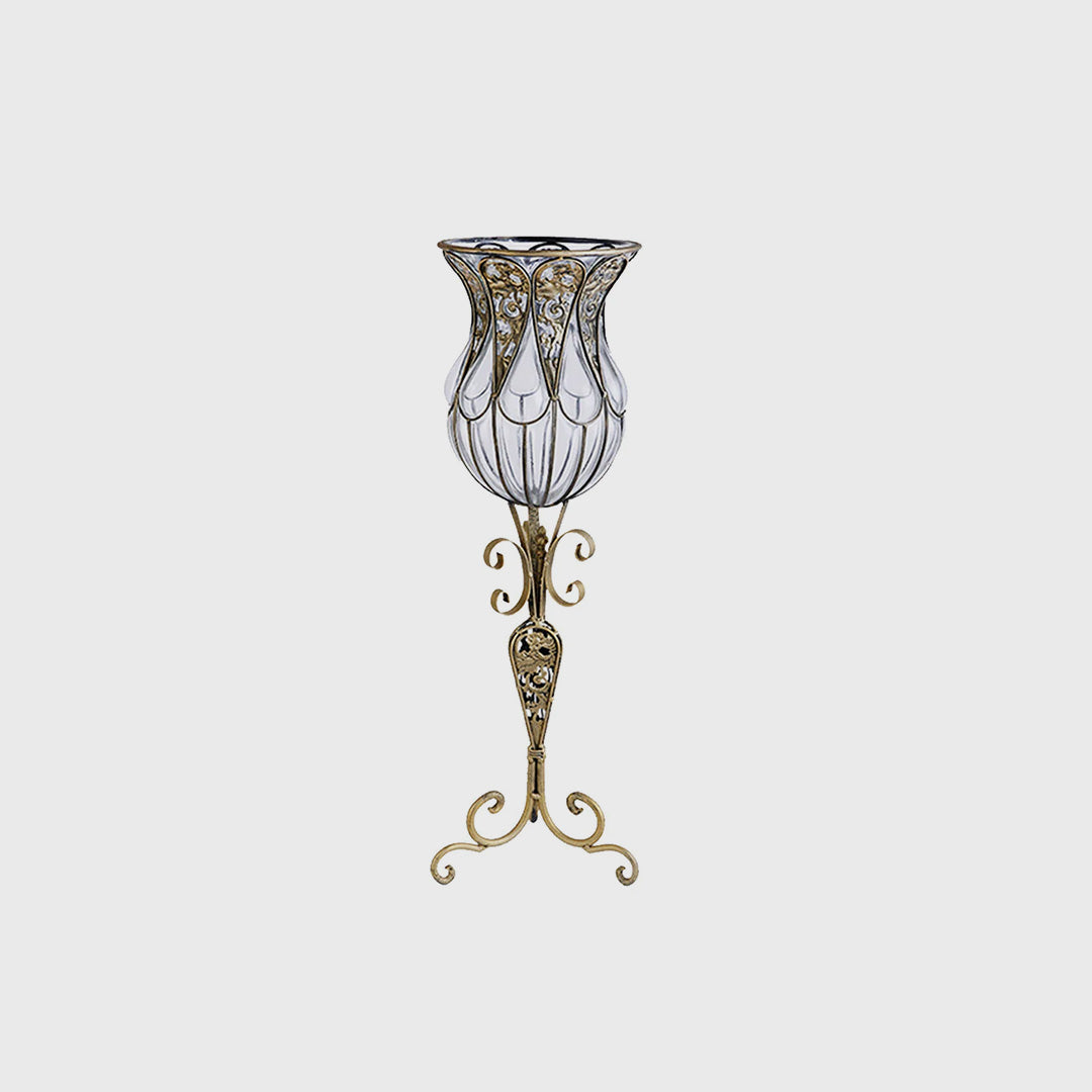 85cm European Clear Glass Floor Flower Vase with Tall Metal Stand